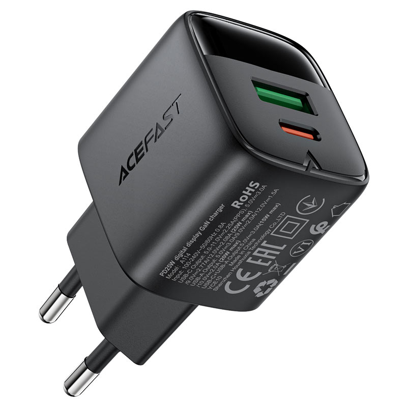 Fast Charge Wall Charger A114 PD25W GaN (1xUSB-A+1xUSB-C) EU