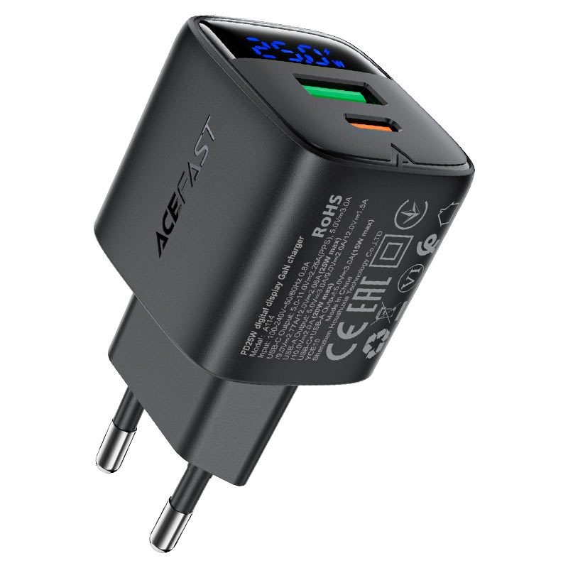 Fast Charge Wall Charger A114 PD25W GaN (1xUSB-A+1xUSB-C) EU
